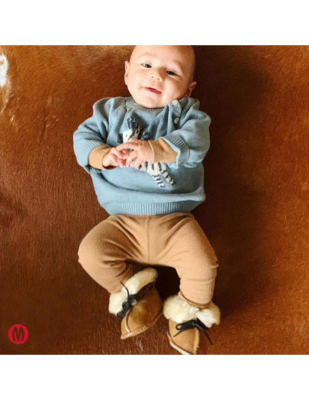 Botín de piel de oveja Minnetonka para infante 3 Tan