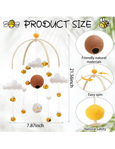 Móvil de Bebé Abeja CPEGHDVM 26 cm Fieltro y Algodón 2
