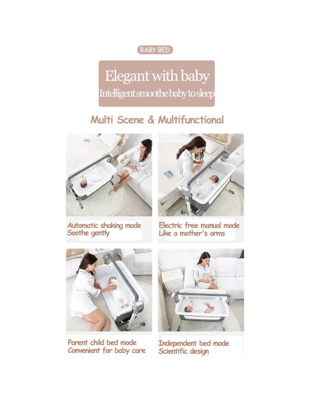 Cuna Lateral Inteligente Suttonbebe 601 Rosa Bluetooth Plegable