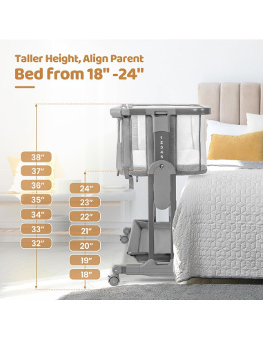 Cuna Lateral JOYMOR 4 en 1 Ajustable 7 Alturas Gris