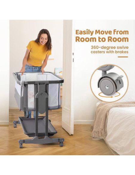 Cuna Lateral JOYMOR 4 en 1 Ajustable 7 Alturas Gris