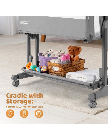 Cuna Lateral JOYMOR 4 en 1 Ajustable 7 Alturas Gris