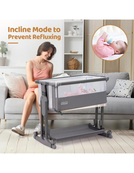 Cuna Lateral JOYMOR 4 en 1 Ajustable 7 Alturas Gris