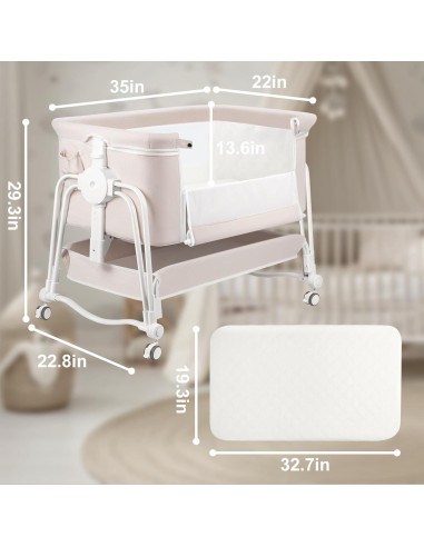 Cuna Lateral 4 en 1 Suihuooo Crema Ajustable 7 Niveles