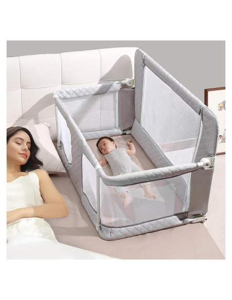 Cuna Lateral 3-en-1 UBRAVOO Gris Acolchado Ajustable