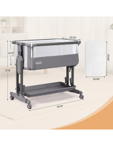 Cuna Lateral JOYMOR 4 en 1 Ajustable 7 Alturas Gris