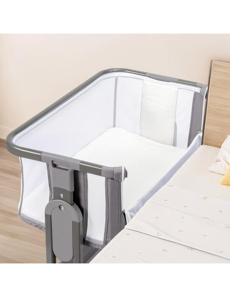 Cuna Lateral JOYMOR 4 en 1 Ajustable 7 Alturas Gris