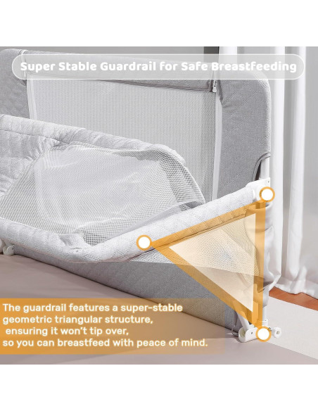 Cuna Lateral 3-en-1 UBRAVOO Gris Acolchado Ajustable