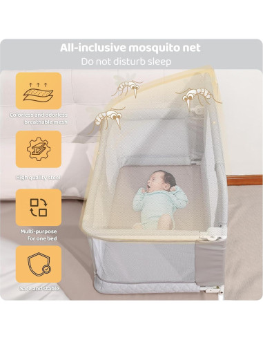 Cuna Lateral 3-en-1 UBRAVOO Gris Acolchado Ajustable