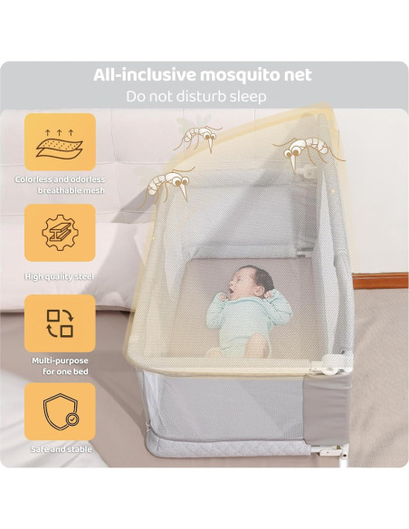 Cuna Lateral 3-en-1 UBRAVOO Gris Acolchado Ajustable