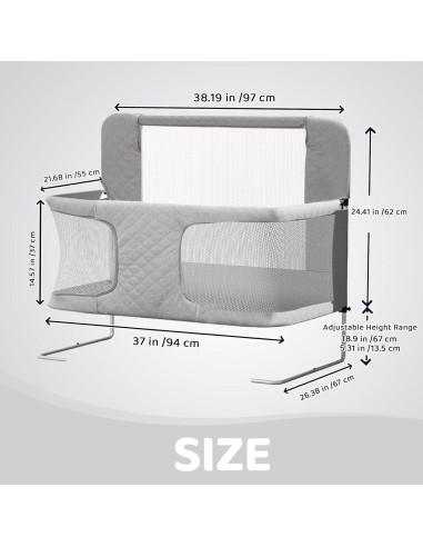 Cuna Lateral 3-en-1 UBRAVOO Gris Acolchado Ajustable