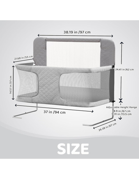 Cuna Lateral 3-en-1 UBRAVOO Gris Acolchado Ajustable