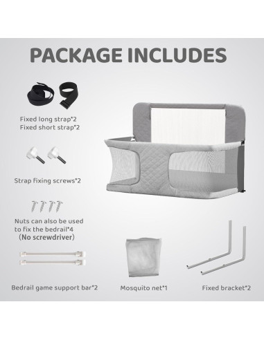 Cuna Lateral 3-en-1 UBRAVOO Gris Acolchado Ajustable