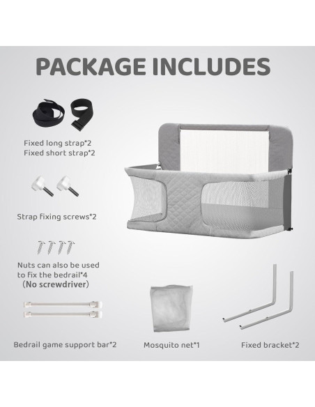 Cuna Lateral 3-en-1 UBRAVOO Gris Acolchado Ajustable