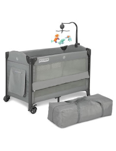 Cuna Pack and Play JOYMOR Gris 3 en 1 con Ruedas y Colchón
