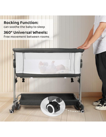 Cuna Lateral Cowiewie YE-01 para Bebé con Ruedas y Oscilación