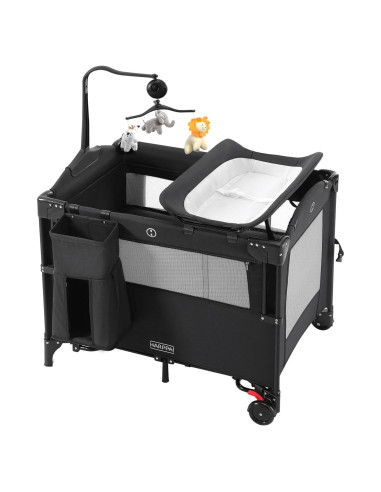 Cuna portátil 5 en 1 HARPPA negra con cambiador y ruedas