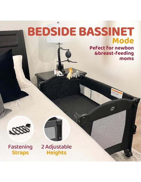 Cuna portátil 5 en 1 HARPPA negra con cambiador y ruedas