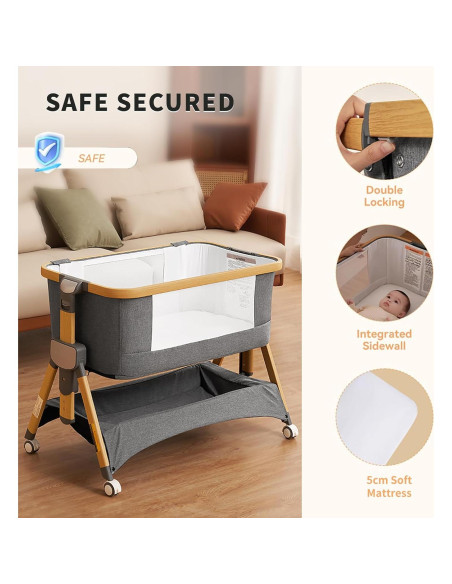 Cuna Lateral Cozy2 Babyboat Portátil con Ruedas 5 Alturas