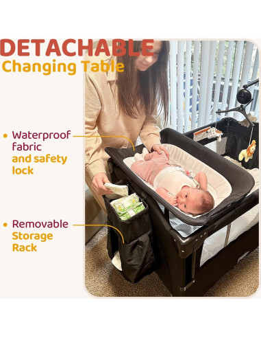 Cuna portátil 5 en 1 HARPPA negra con cambiador y ruedas