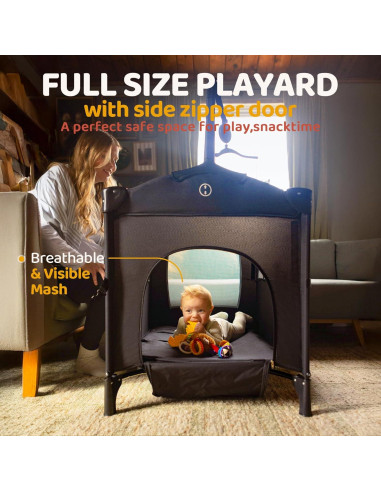 Cuna portátil 5 en 1 HARPPA negra con cambiador y ruedas