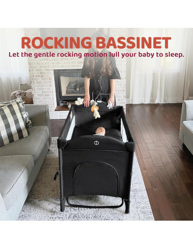 Cuna portátil 5 en 1 HARPPA negra con cambiador y ruedas