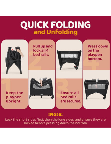 Cuna portátil 5 en 1 HARPPA negra con cambiador y ruedas