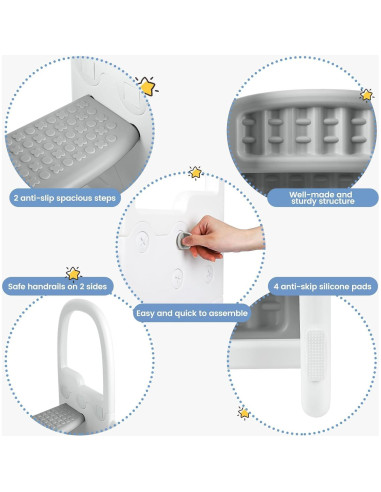 Escalera para Niños IDEALHOUSE 2 Pasos Gris para Baño y Cocina