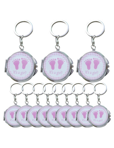 12 Espejos Compactos de Llave Rosa Genérico para Baby Shower