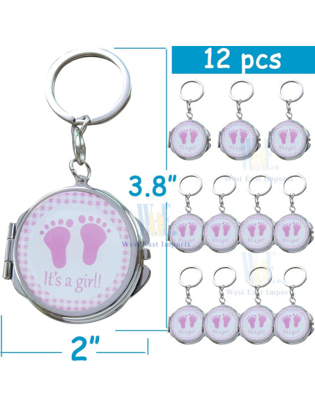12 Espejos Compactos de Llave Rosa Genérico para Baby Shower