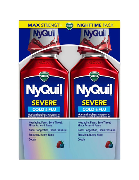 Vicks NyQuil SEVERE 2x355 mL Alivio Resfriados y Gripe Sabor Baya