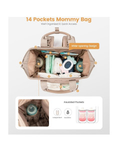 Mochila para Pañales LOVEVOOK Caqui con Cambiador y Hebillas 2