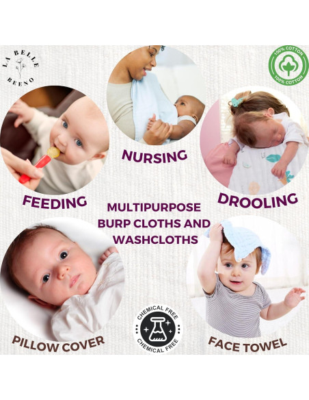 Toallitas de Muselina 100% Algodón La Belle Beeno - Set 11 Piezas