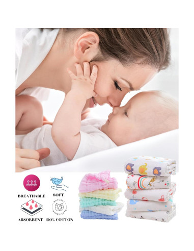 Toallitas de Muselina 100% Algodón La Belle Beeno - Set 11 Piezas