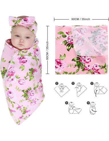 Conjunto de Maternidad 4 Piezas Algodón Rosa - Bata, Manta, Gorro y Diadema