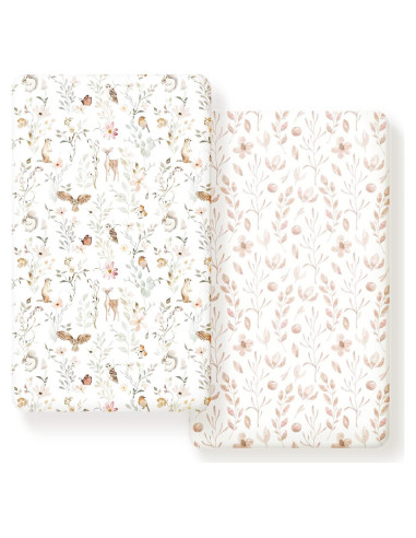 Juego de Sábanas Ajustadas GRSSDER para Cuna Rosa Floral 2 Pzas