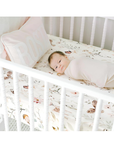 Juego de Sábanas Ajustadas GRSSDER para Cuna Rosa Floral 2 Pzas