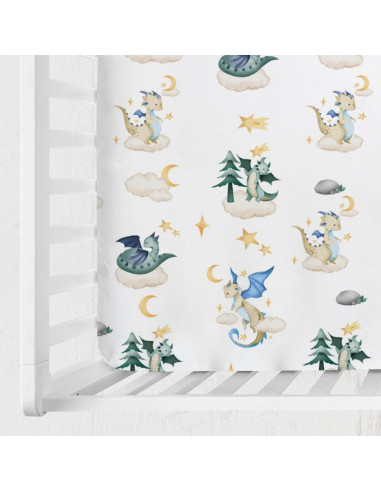 Sábana de Cuna Ajustable Hwmmbh Dragones 132x71cm Suave