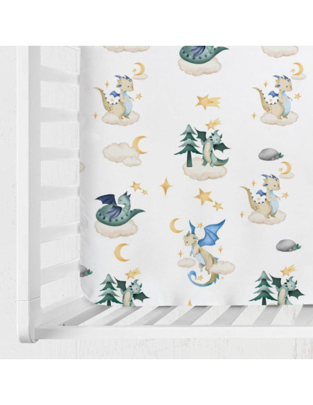 Sábana de Cuna Ajustable Hwmmbh Dragones 132x71cm Suave