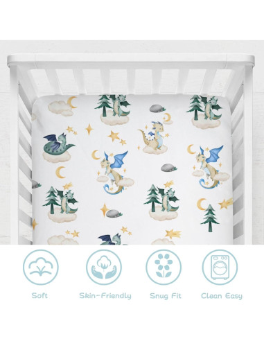 Sábana de Cuna Ajustable Hwmmbh Dragones 132x71cm Suave