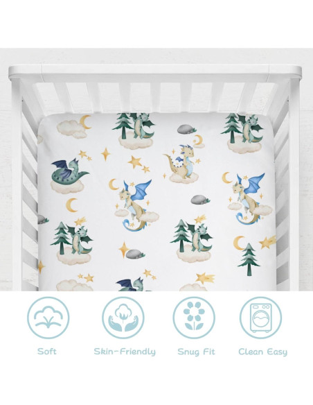 Sábana de Cuna Ajustable Hwmmbh Dragones 132x71cm Suave