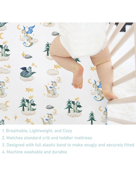 Sábana de Cuna Ajustable Hwmmbh Dragones 132x71cm Suave