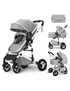 Cochecito Kinder King 2 en 1 Plegable Reversible Gris Claro