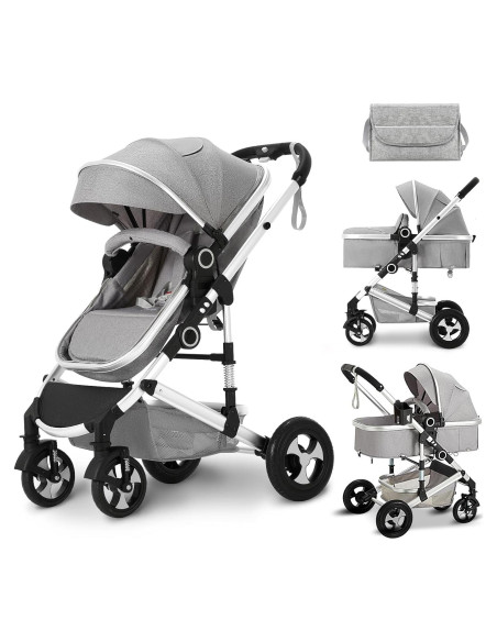 Cochecito Kinder King 2 en 1 Plegable Reversible Gris Claro