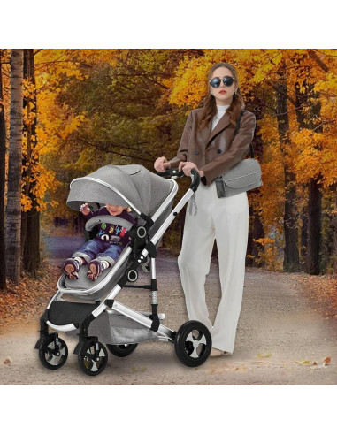 Cochecito Kinder King 2 en 1 Plegable Reversible Gris Claro