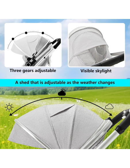 Cochecito Kinder King 2 en 1 Plegable Reversible Gris Claro