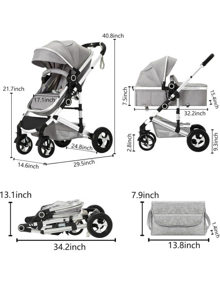 Cochecito Kinder King 2 en 1 Plegable Reversible Gris Claro