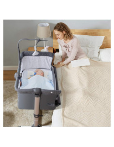 Cuna Lateral Ajustable BABY JOY con Colchón y Soporte para Juguetes