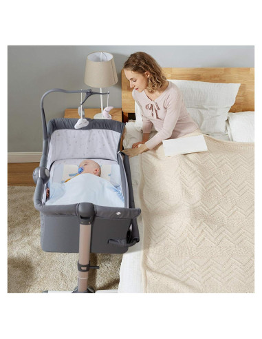 Cuna Lateral Ajustable BABY JOY con Colchón y Soporte para Juguetes