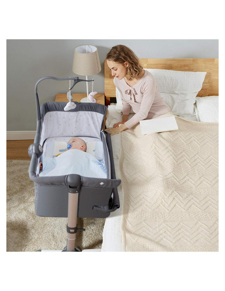 Cuna Lateral Ajustable BABY JOY con Colchón y Soporte para Juguetes